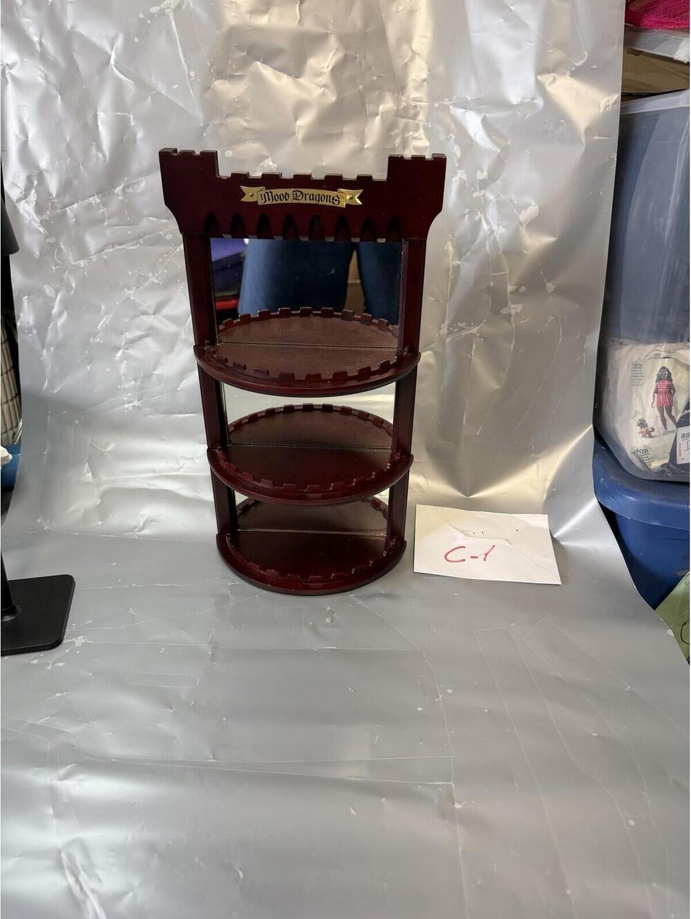 Franklin Mint Mood Dragons 3-Tier Mirrored Display Stand Castle Wood Decor